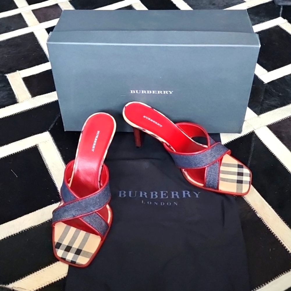 Burberry demin and plaid 3.25" heel size 8